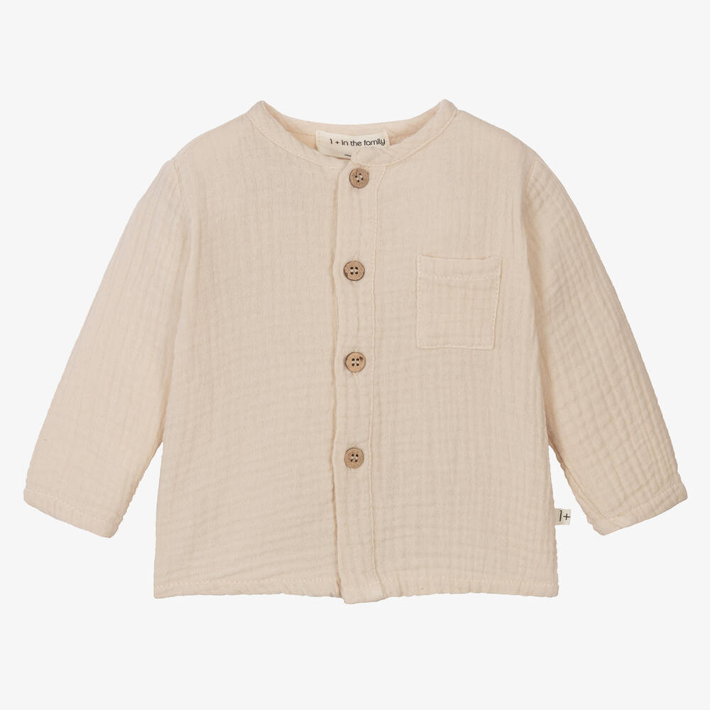 1+ In The Family Babies' 1 + In The Family Beige Cotton Seersucker Shirt
