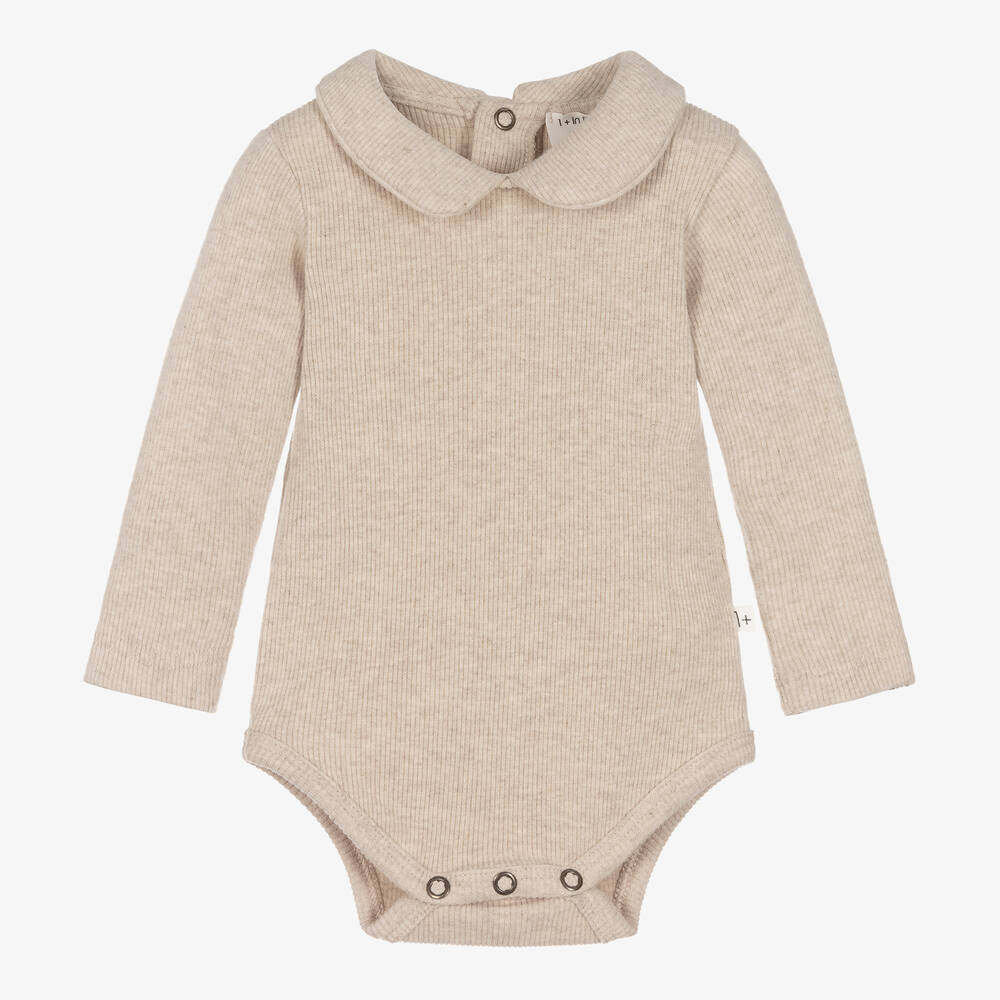 1 + in the family - Beige Ribbed Cotton Bodysuit | Childrensalon
