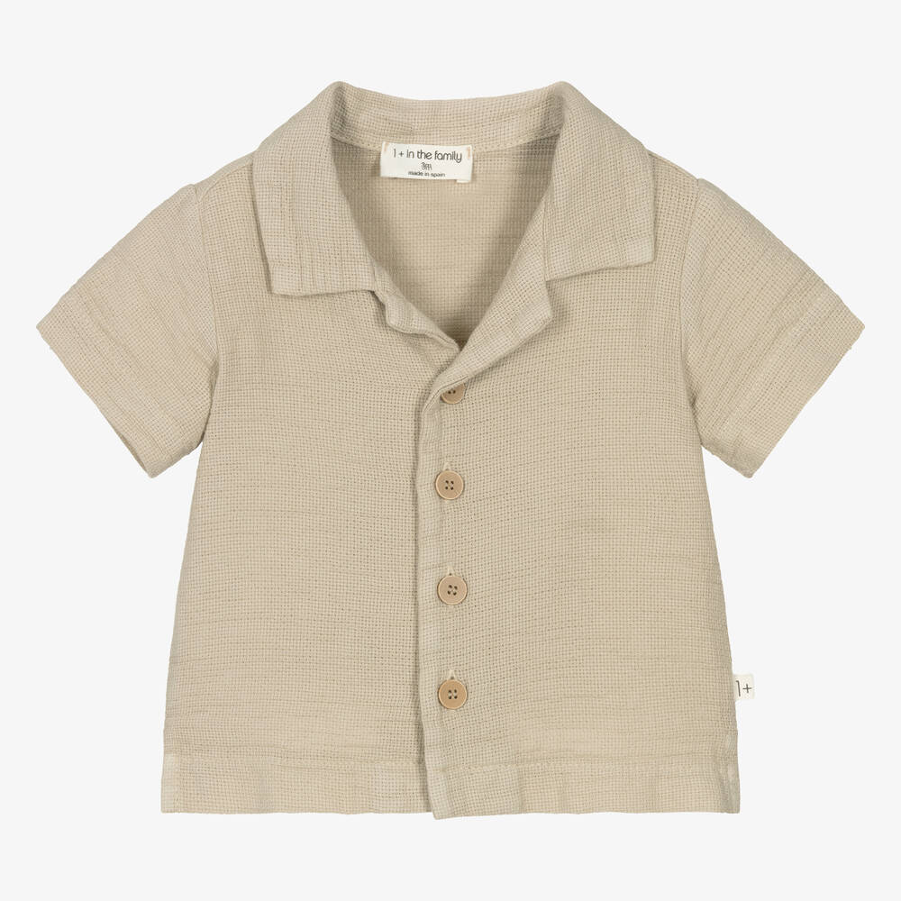 1 + in the family - Boys Beige Cotton Shirt | Childrensalon