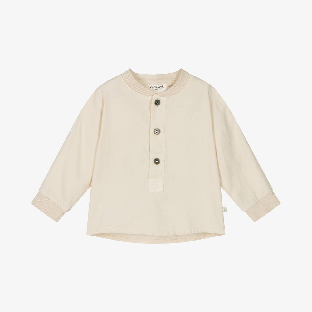 1 + in the family - Boys Beige Cotton & Viscose Shirt | Childrensalon