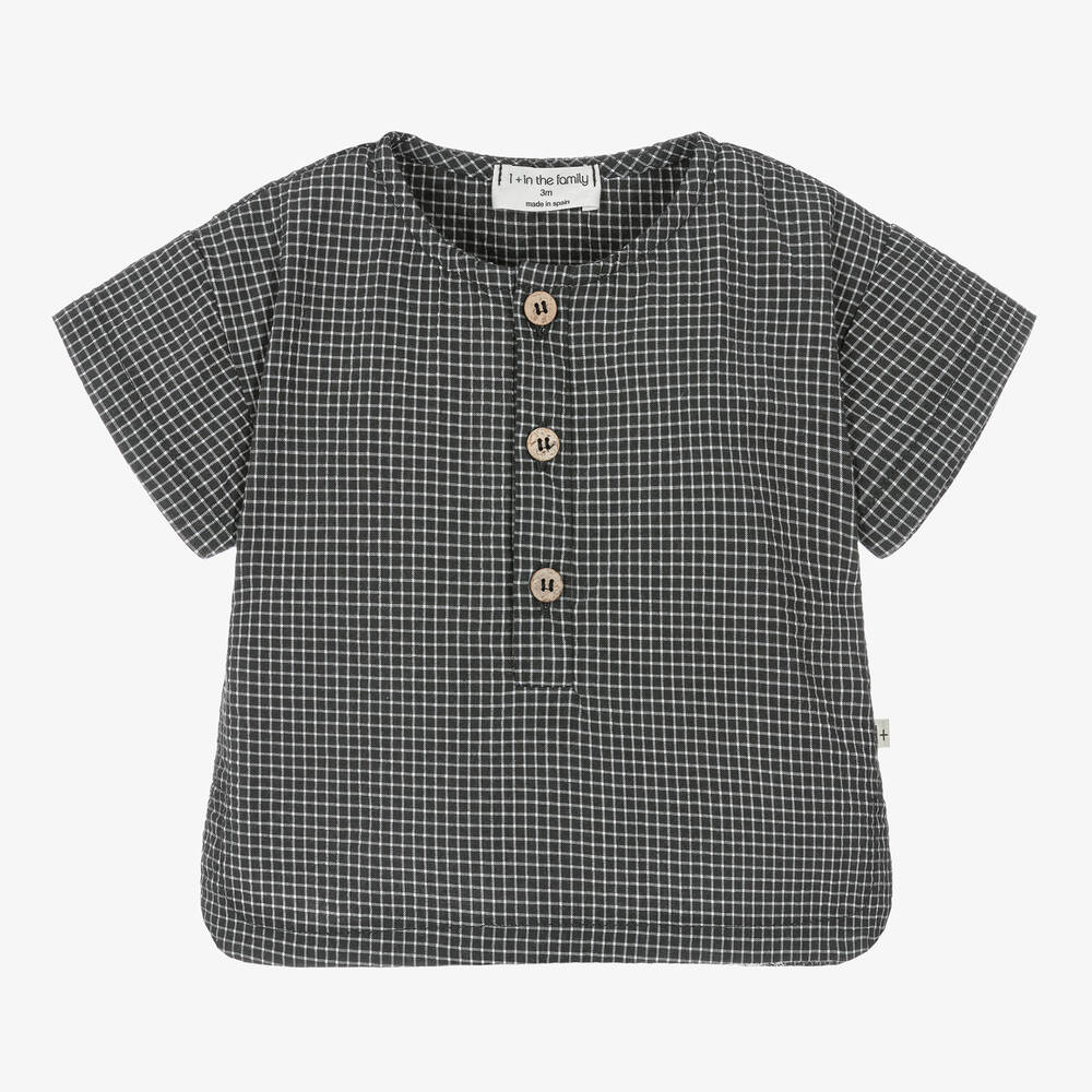 1 + in the family - Boys Black Check Cotton Shirt | Childrensalon