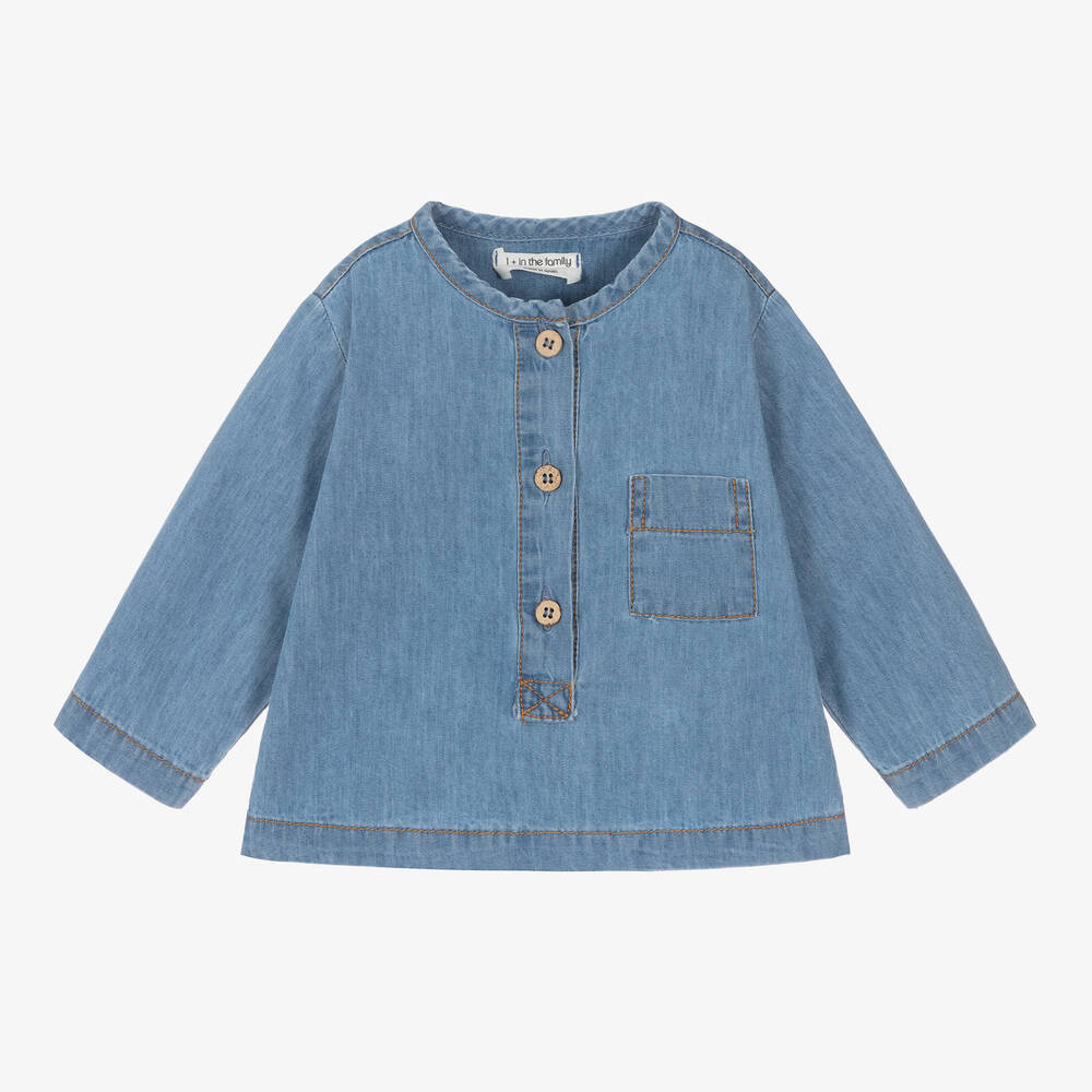 1 + in the family - Boys Blue Cotton Chambray Shirt | Childrensalon
