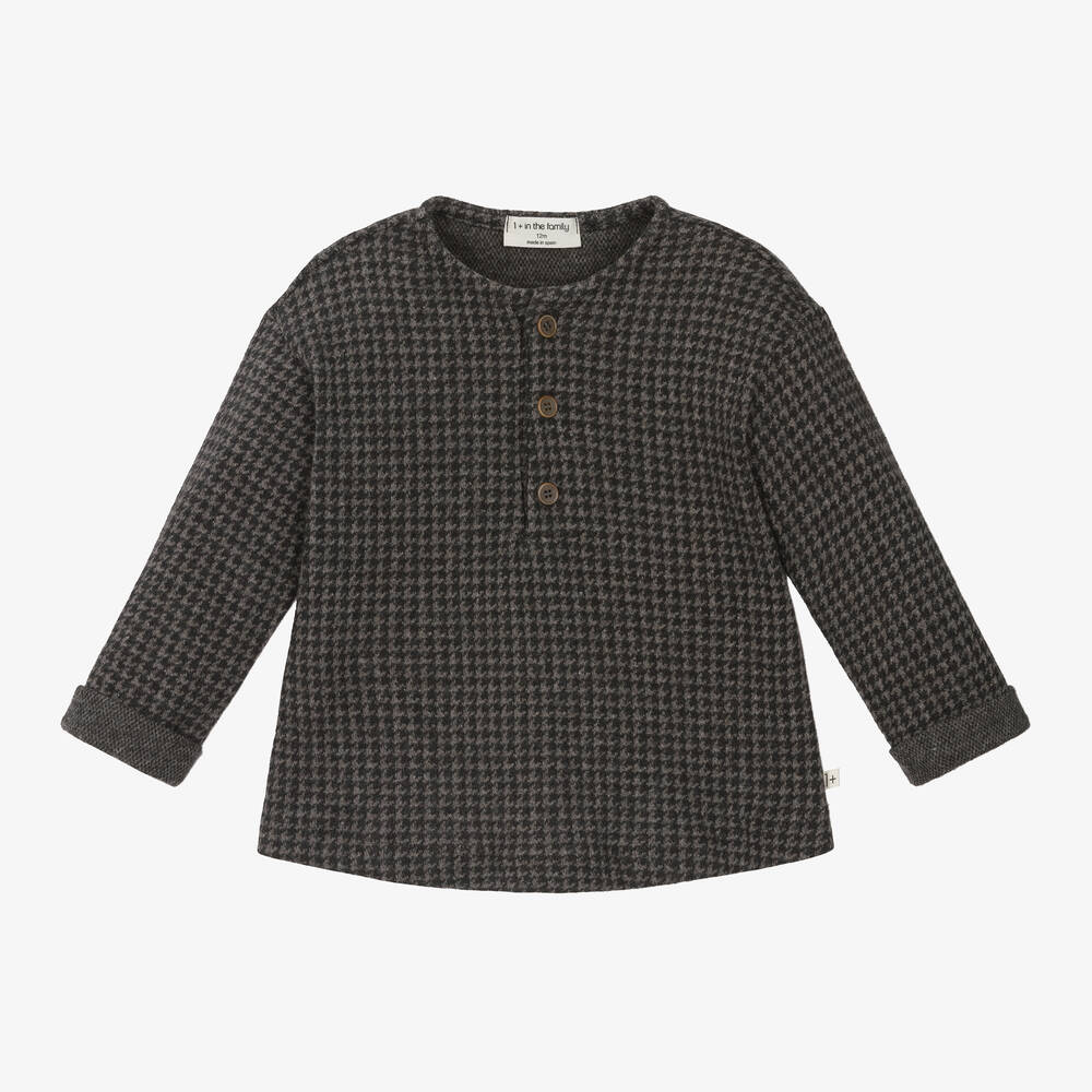 1 + in the family - Boys Grey Cotton Houndstooth Top | Childrensalon