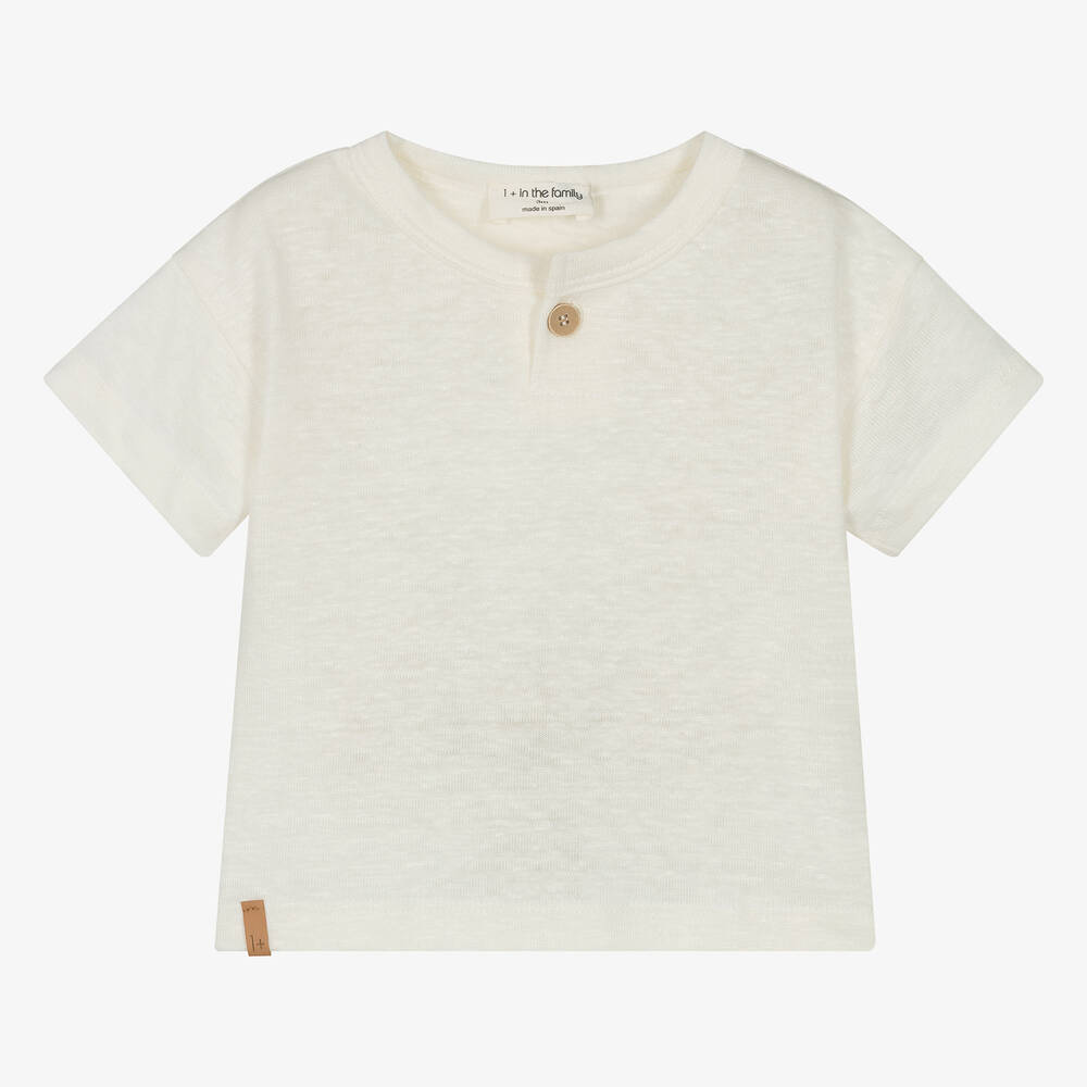 1 + in the family - Boys Ivory Linen T-Shirt | Childrensalon