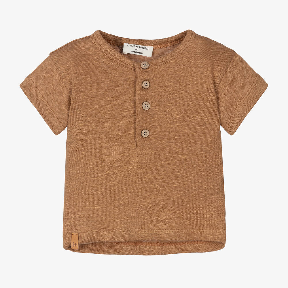 1+ In The Family Babies' 1 + In The Family Dark Beige Linen T-shirt