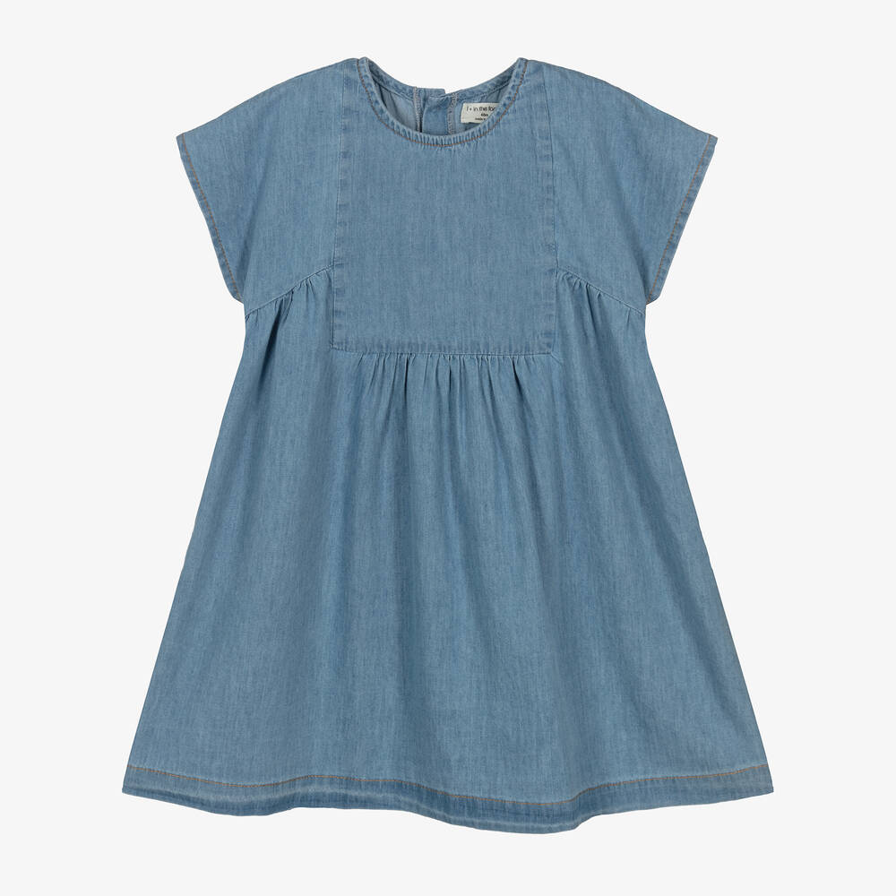 1 + in the family - Girls Blue Cotton Chambray Dress | Childrensalon