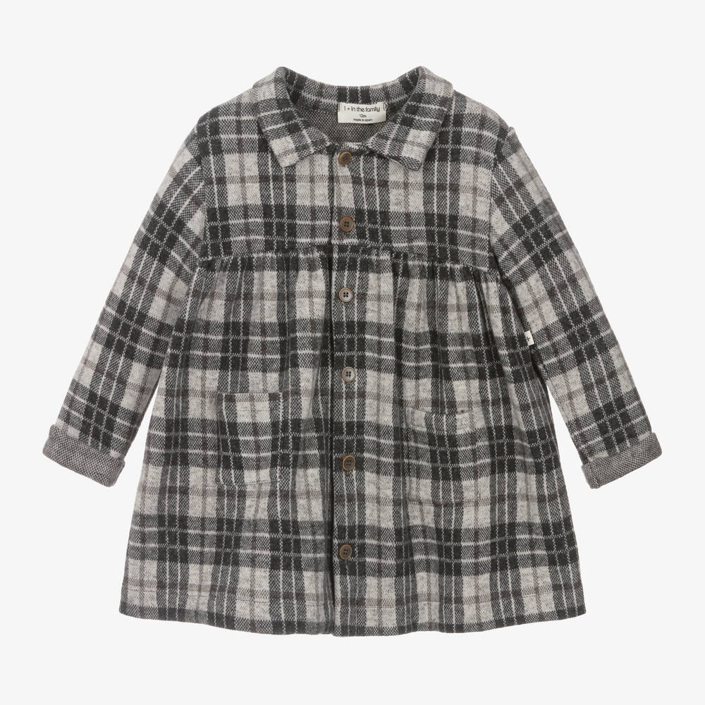 1 + in the family - Girls Grey Cotton Checked Dress | Childrensalon