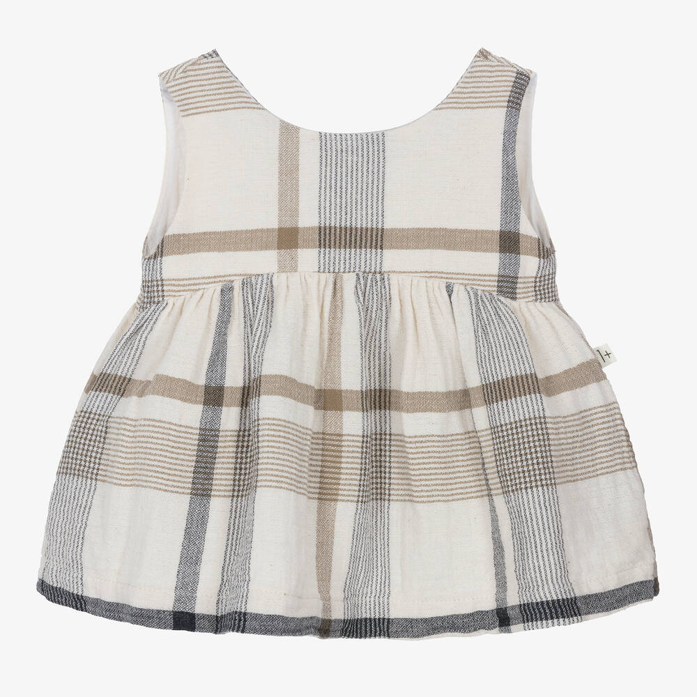 1 + in the family - Girls Ivory Cotton Check Dress | Childrensalon