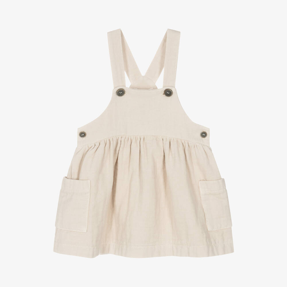 1 + in the family - Girls Ivory Cotton Pinafore Dress | Childrensalon