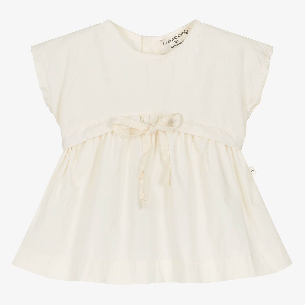 1 + in the family - Girls Ivory Cotton Poplin Dress | Childrensalon