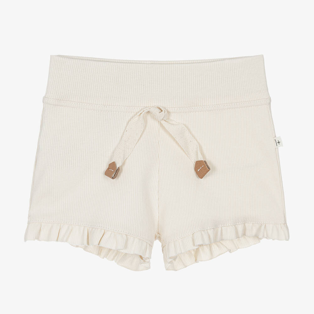 Shop 1+ In The Family 1 + In The Family Girls Ivory Cotton Ribbed Frill Shorts