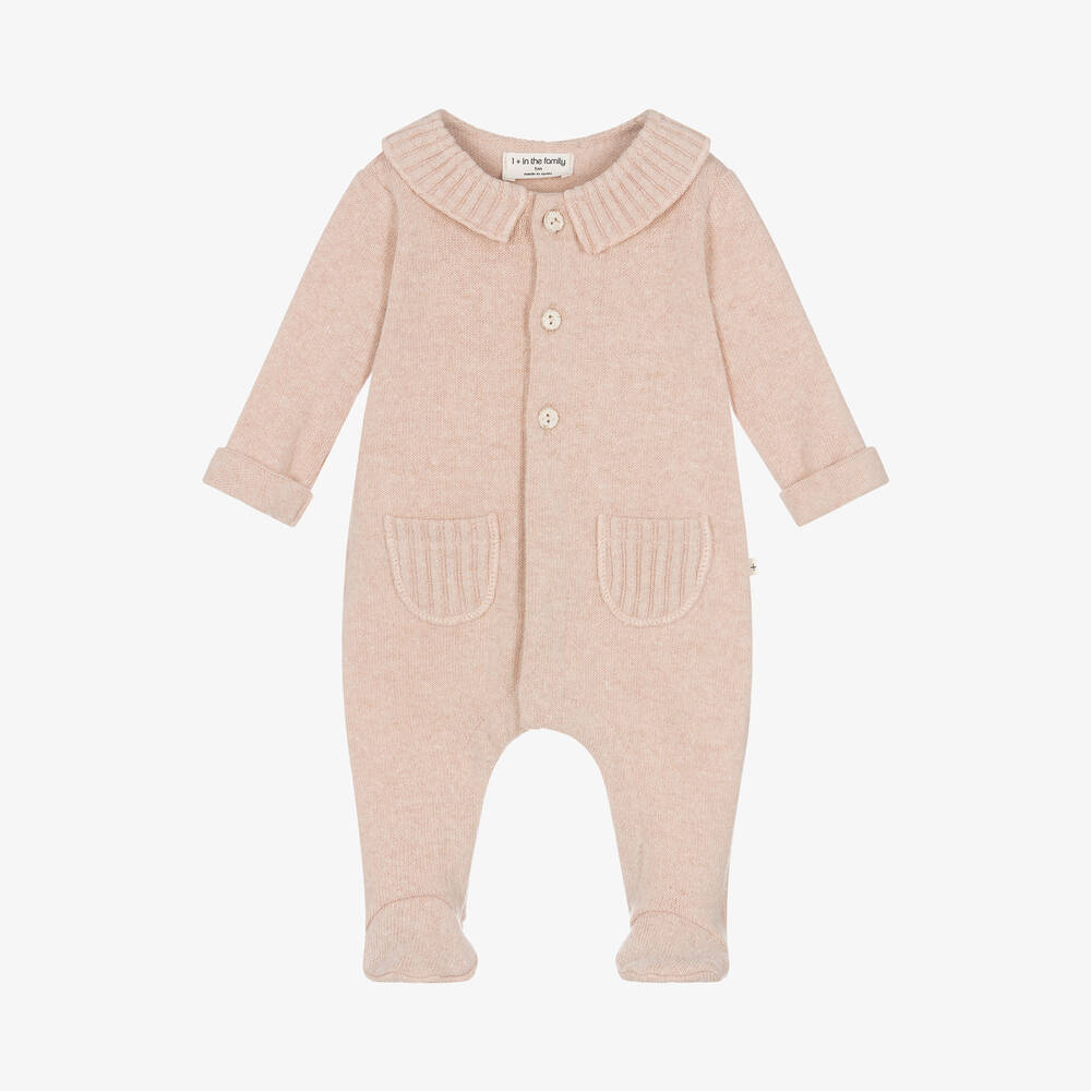 1 + in the family - Girls Pink Cotton Knit Babygrow | Childrensalon