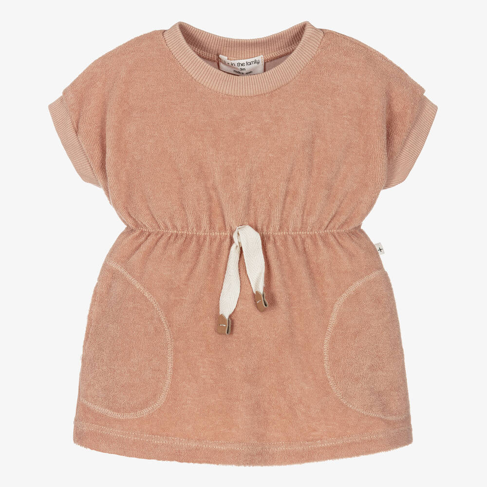 1 + in the family - Girls Pink Cotton Towelling Dress | Childrensalon