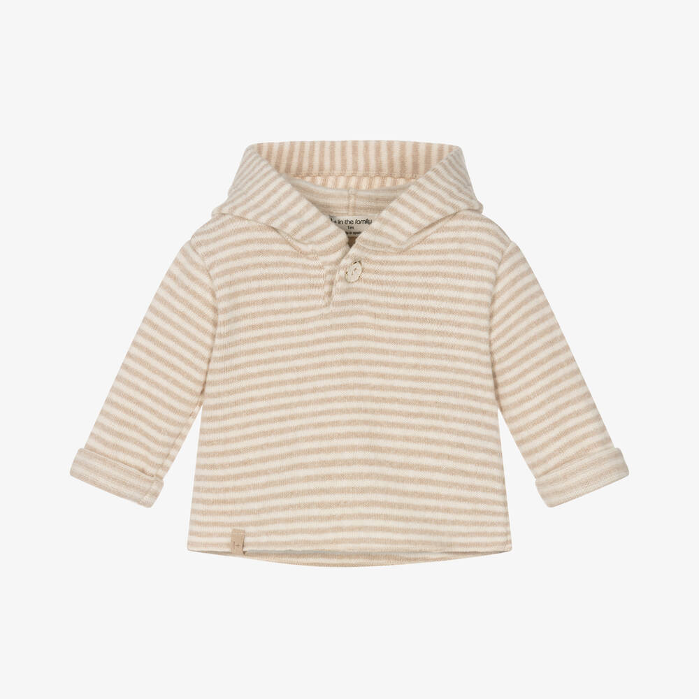 1 + in the family - Ivory & Beige Stripe Cotton Baby Hoodie | Childrensalon