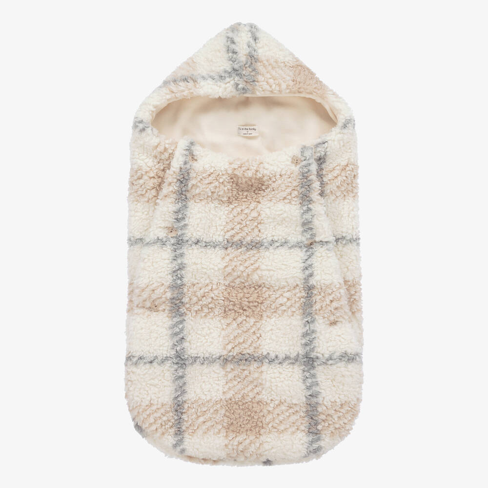 1 + in the family - Ivory Check Sherpa Fleece Baby Nest (74cm) | Childrensalon