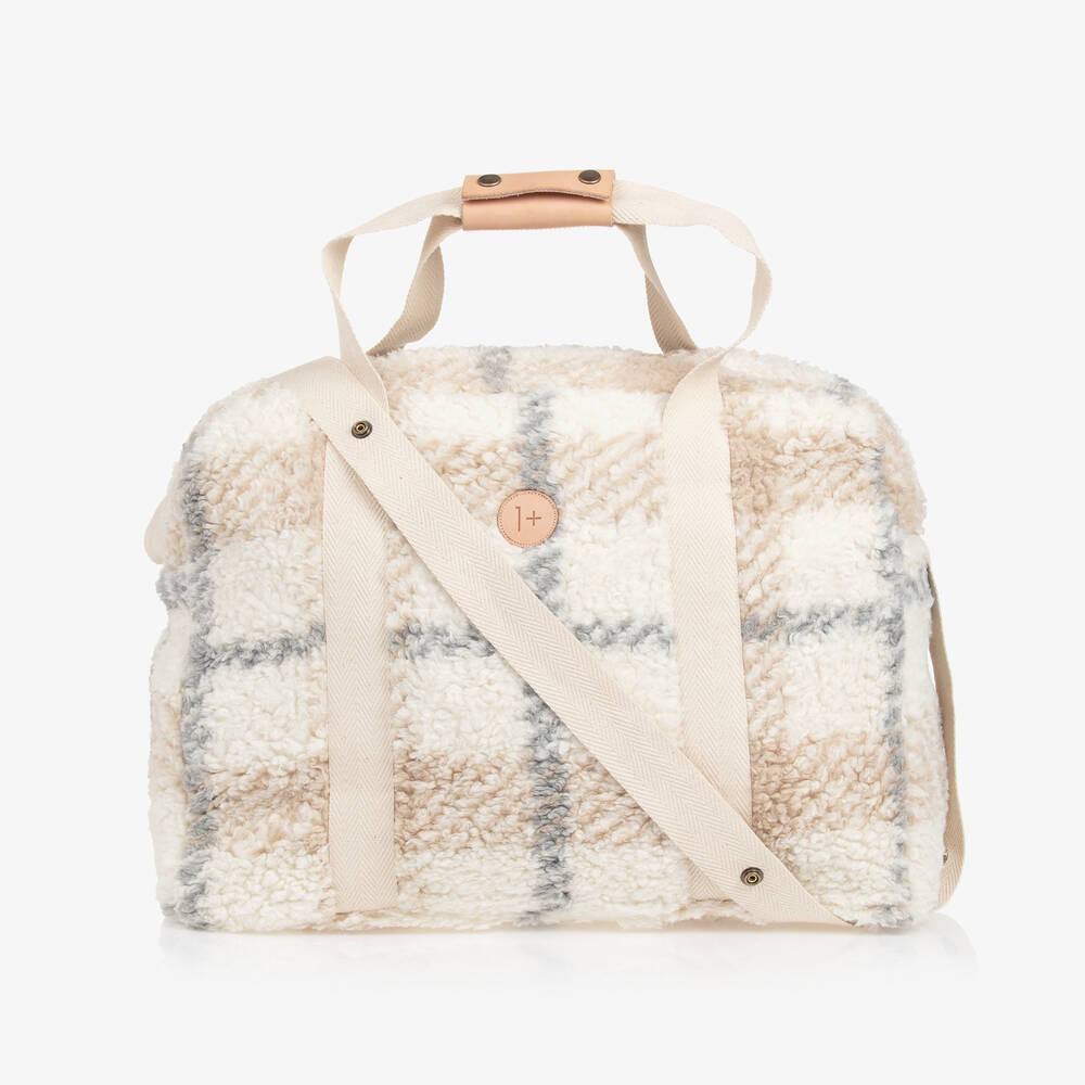 1 + in the family - Ivory Check Sherpa Fleece Changing Bag (51cm) | Childrensalon