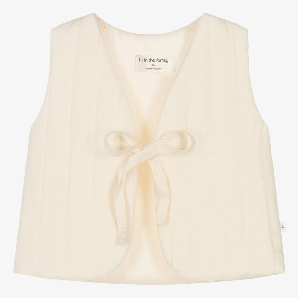 1 + in the family - Ivory Cotton Cheesecloth Baby Gilet | Childrensalon