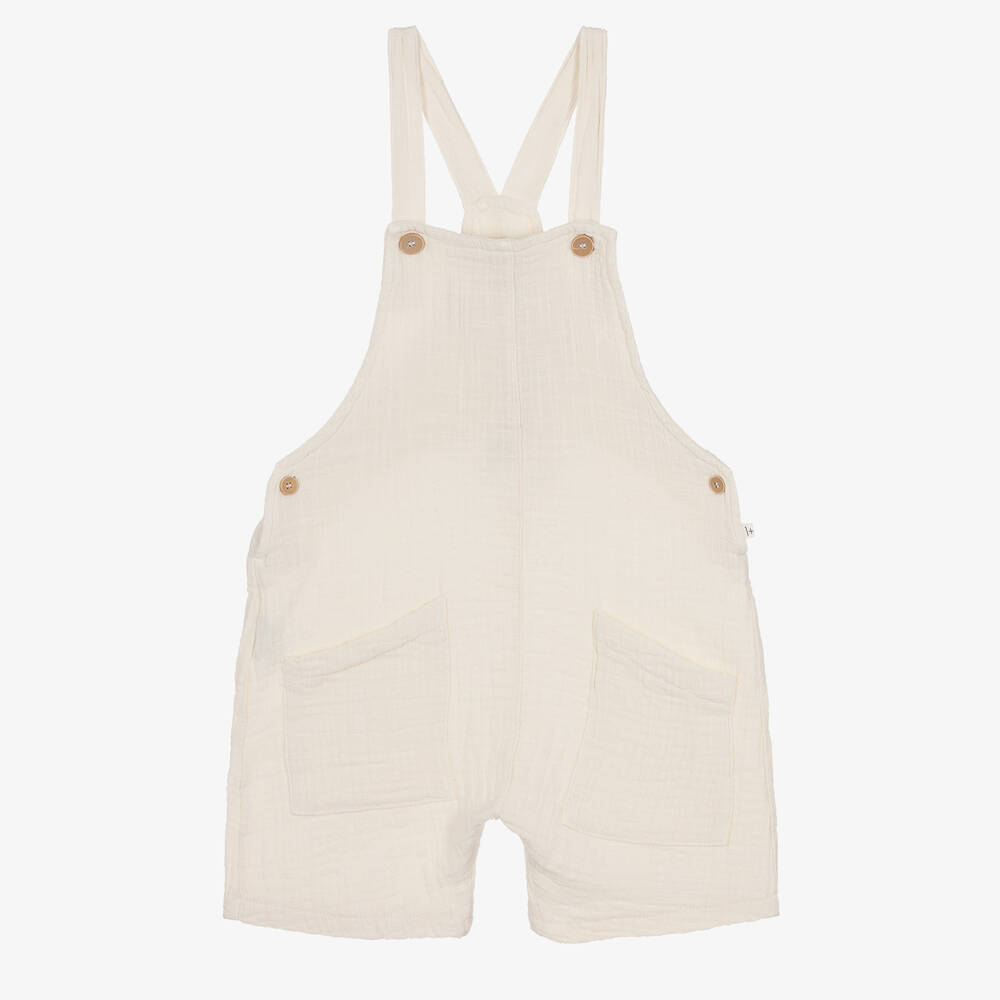 1 + in the family - Ivory Cotton Cheesecloth Dungaree Shorts | Childrensalon