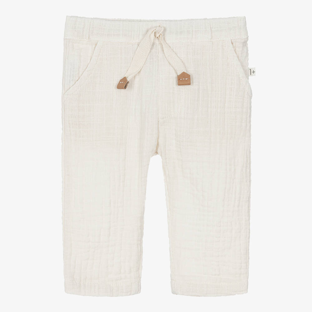 1 + in the family - Ivory Cotton Cheesecloth Trousers | Childrensalon