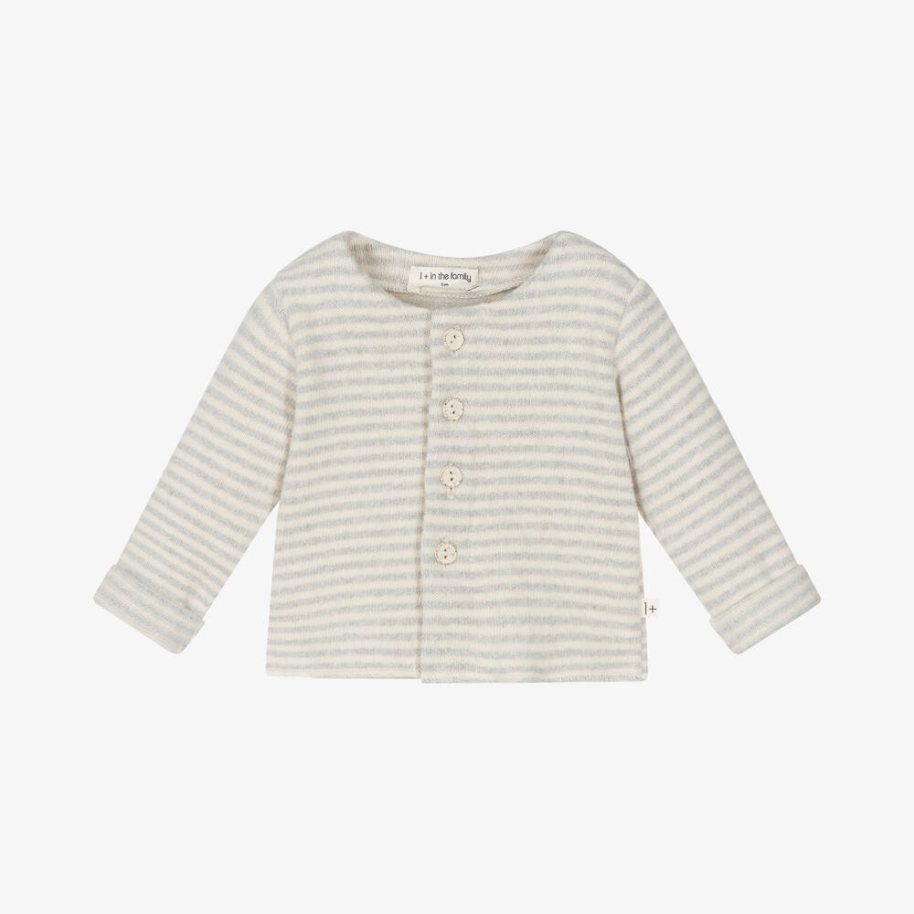 1 + in the family - Ivory & Grey Stripe Cotton Baby Cardigan | Childrensalon