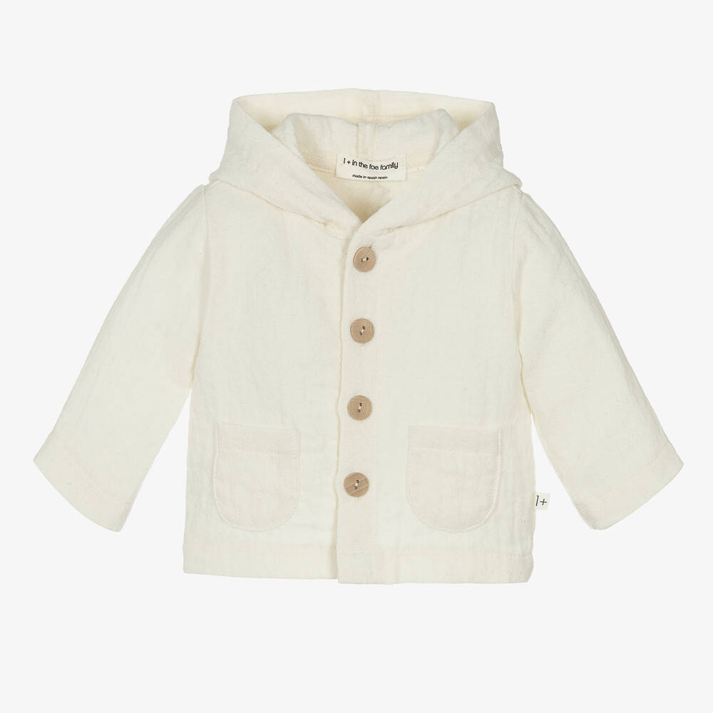 1+ In The Family Ivory Hooded Baby Jacket