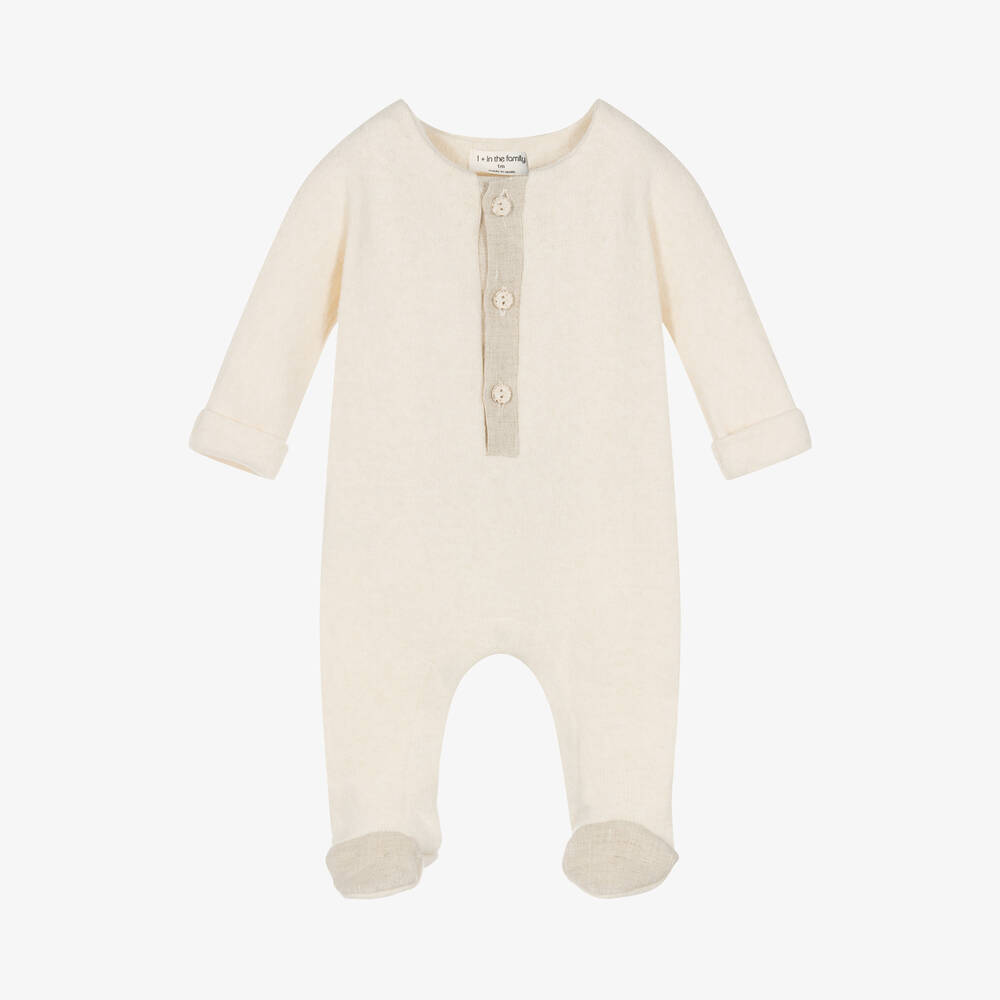 1 + in the family - Ivory Knit Cotton & Viscose Babygrow | Childrensalon