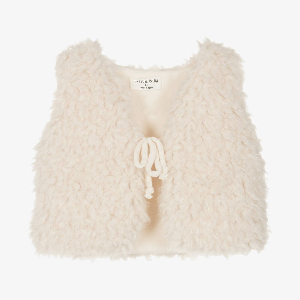 1 + in the family - Ivory Sherpa Fleece Baby Gilet | Childrensalon