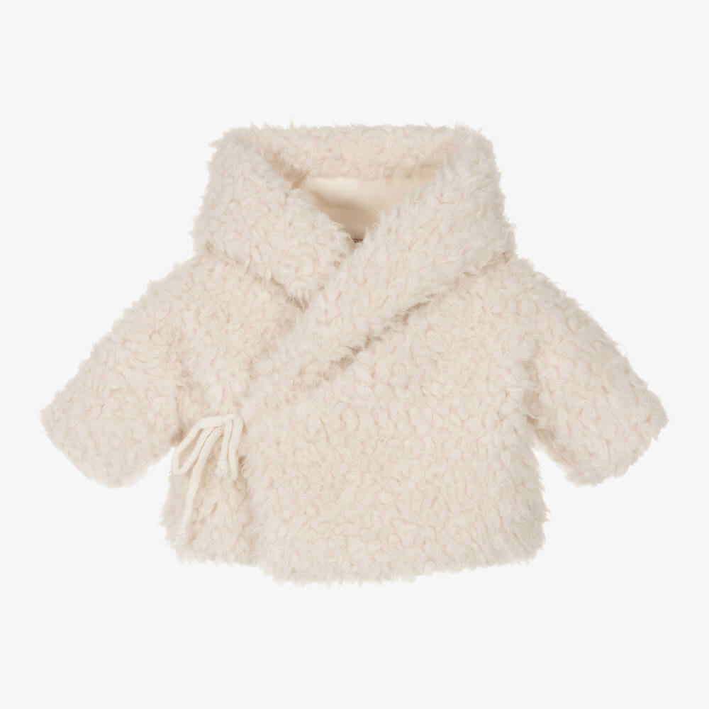 1 + in the family - Ivory Sherpa Fleece Pram Coat | Childrensalon