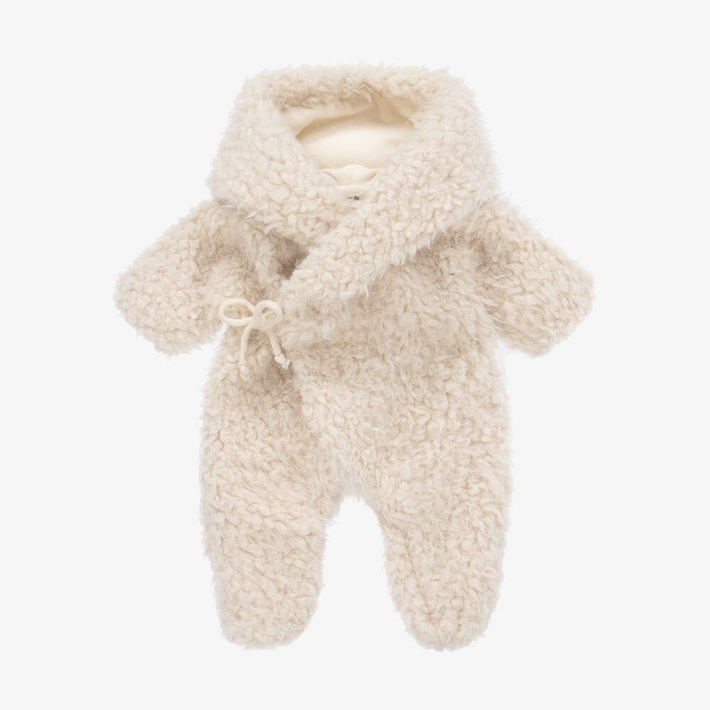 1 + in the family - Ivory Sherpa Fleece Pramsuit | Childrensalon