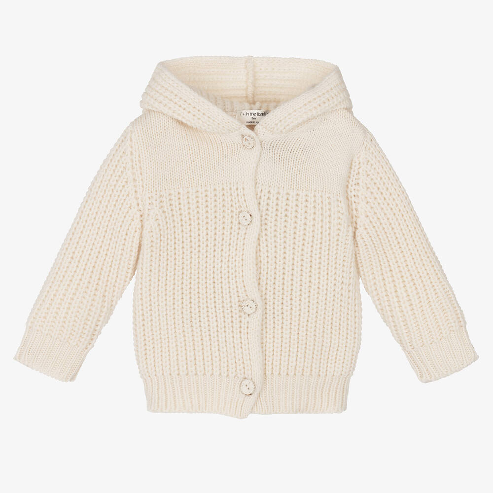 1 + in the family - Ivory Wool Knit Hooded Baby Cardigan | Childrensalon