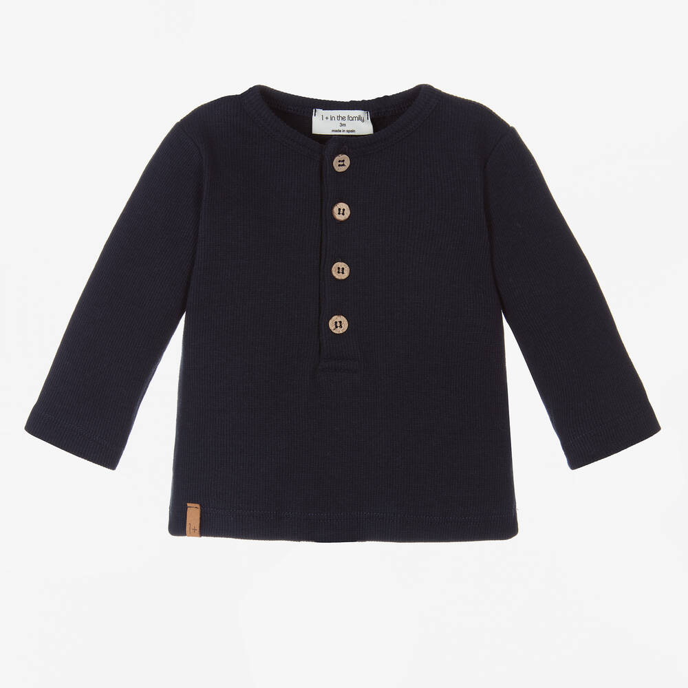 1+ In The Family Babies' 1 + In The Family Navy Blue Long Sleeve Cotton Top