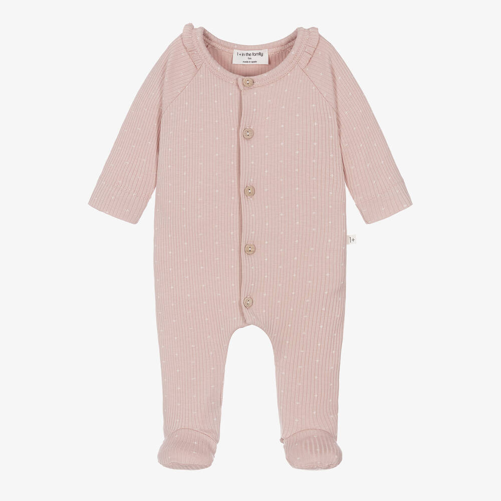 1 + in the family - Pink Ribbed Cotton Babygrow | Childrensalon
