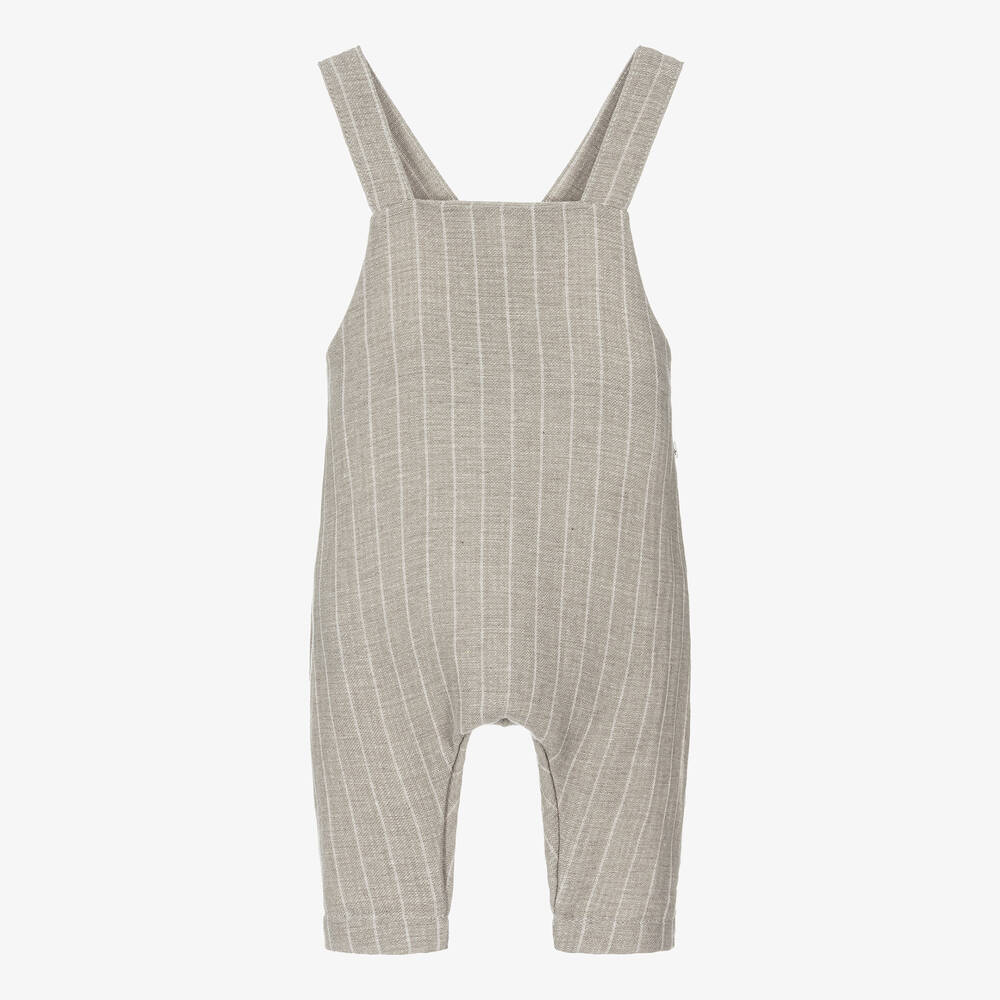 1 + in the family - Taupe Beige Cotton Stripe Baby Dungarees | Childrensalon