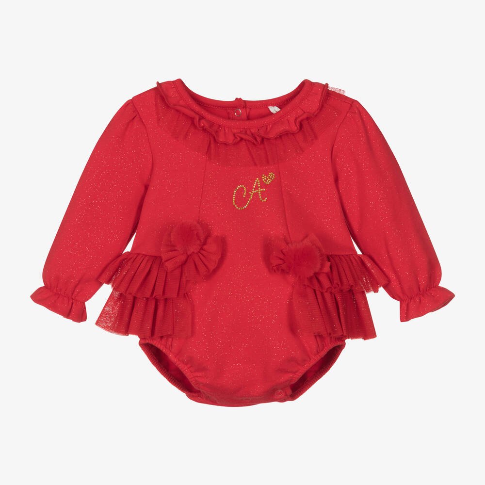 A Dee - Baby Girls Glittery Red Cotton Shortie | Childrensalon