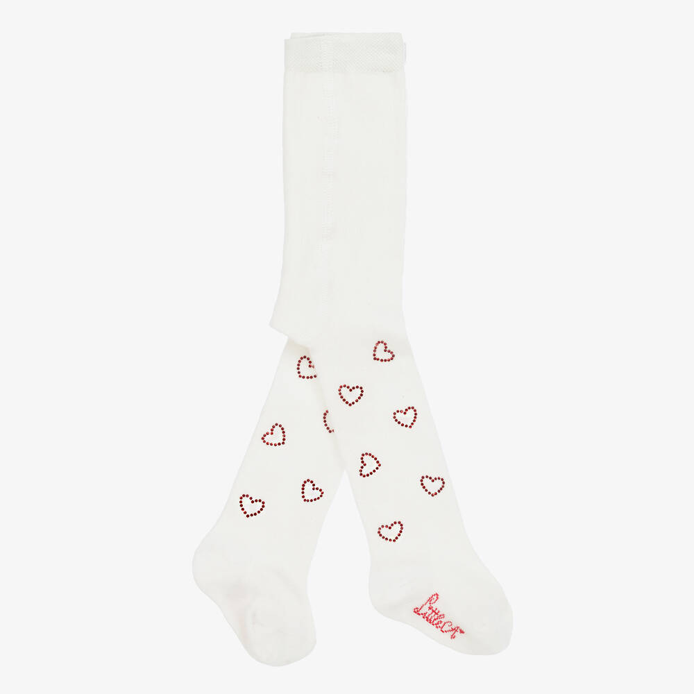 A Dee - Baby Girls Ivory Knit Heart Tights | Childrensalon