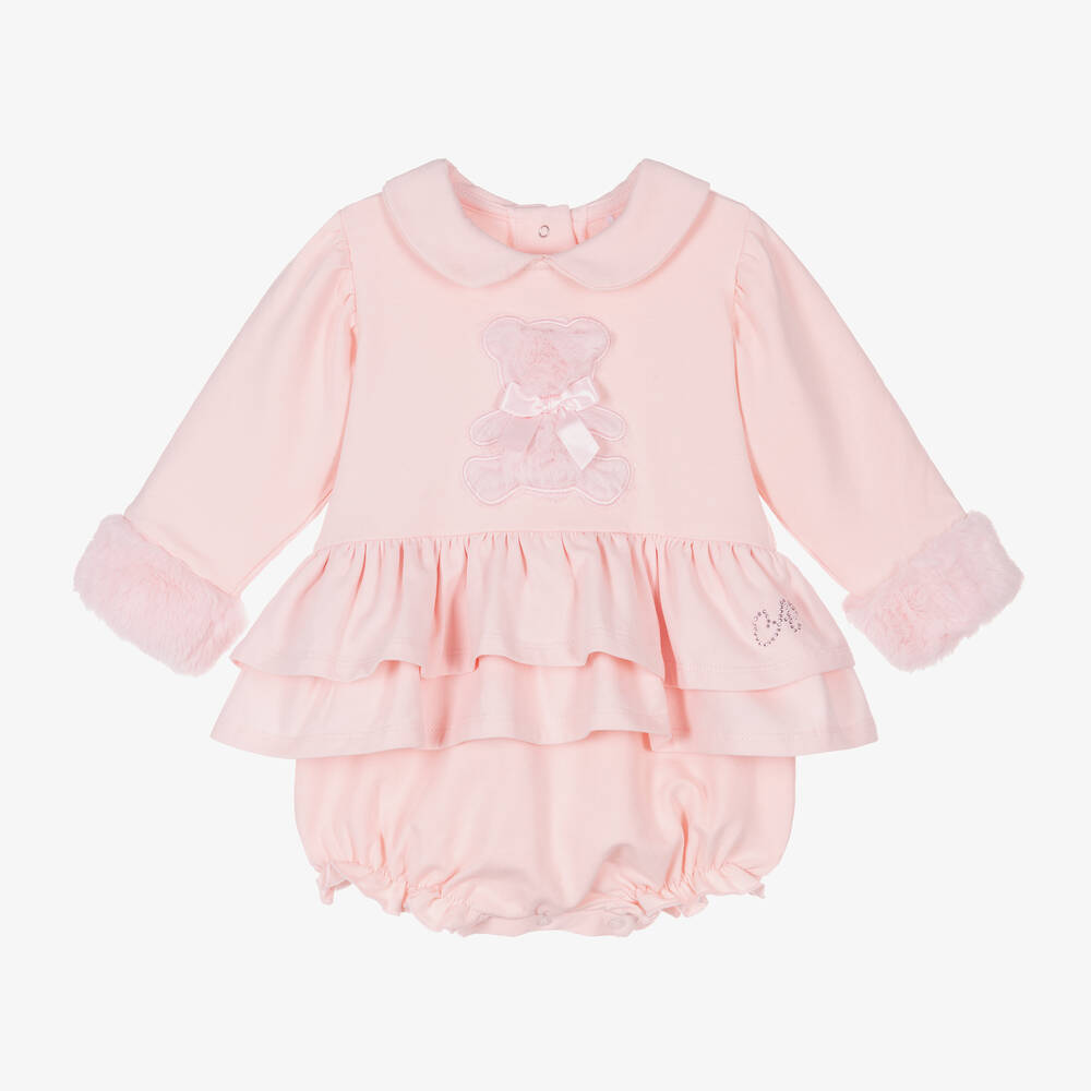 A Dee - Baby Girls Pink Cotton Teddy Bear Shortie | Childrensalon