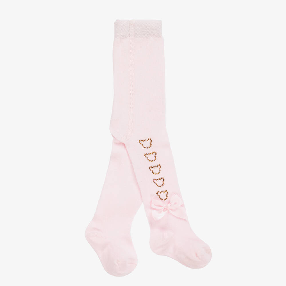 A Dee - Baby Girls Pink Knit Bear Tights | Childrensalon