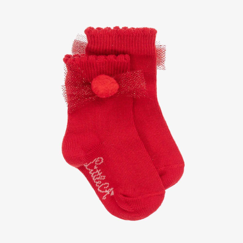 A Dee - Baby Girls Red Cotton Knit Socks | Childrensalon