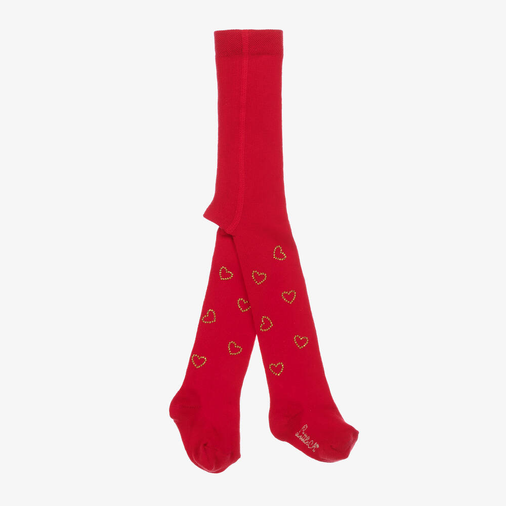 A Dee - Baby Girls Red Heart Diamanté Tights | Childrensalon