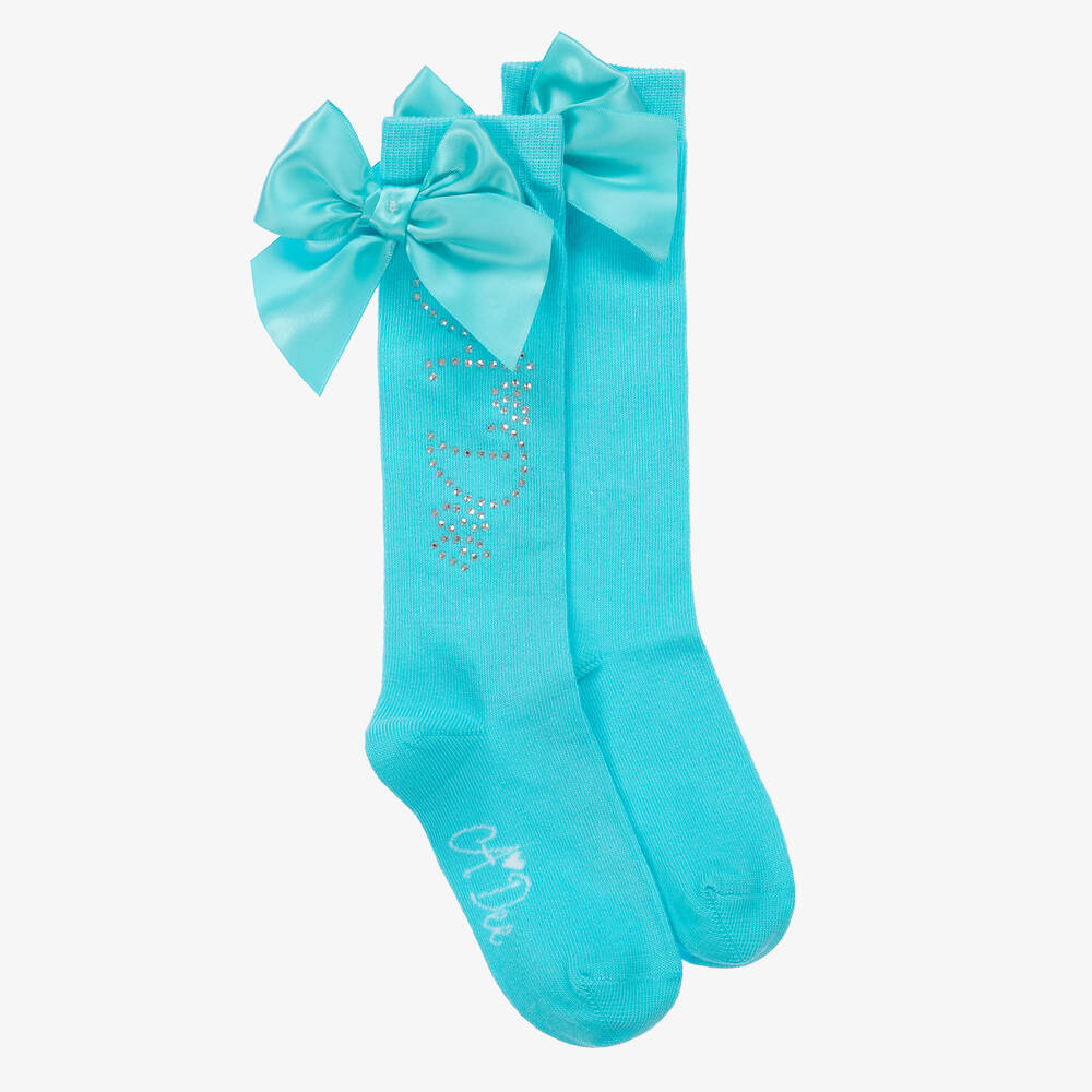 A Dee - Girls Blue Cotton Bow Socks | Childrensalon
