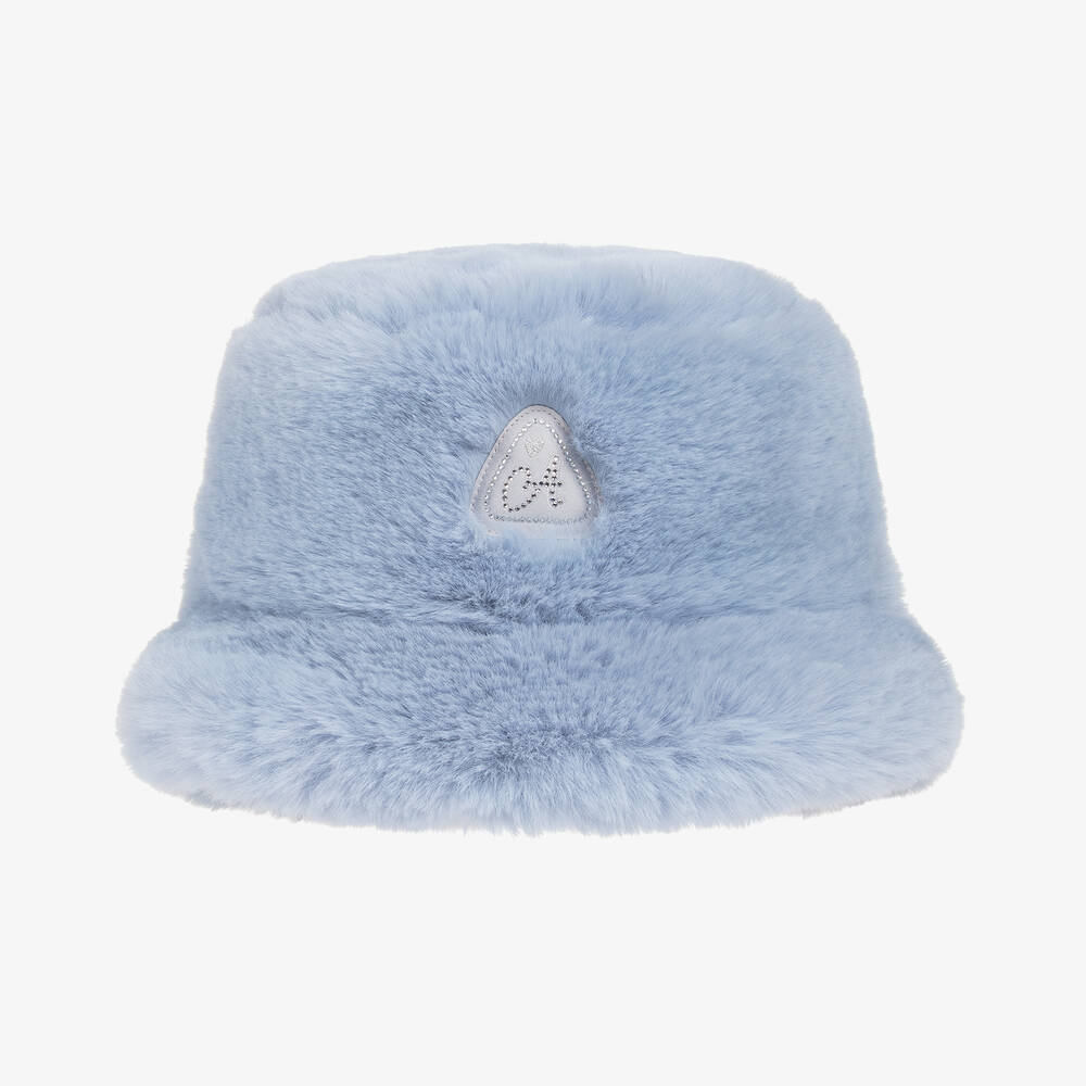 A Dee - Girls Blue Faux Fur Bucket Hat | Childrensalon