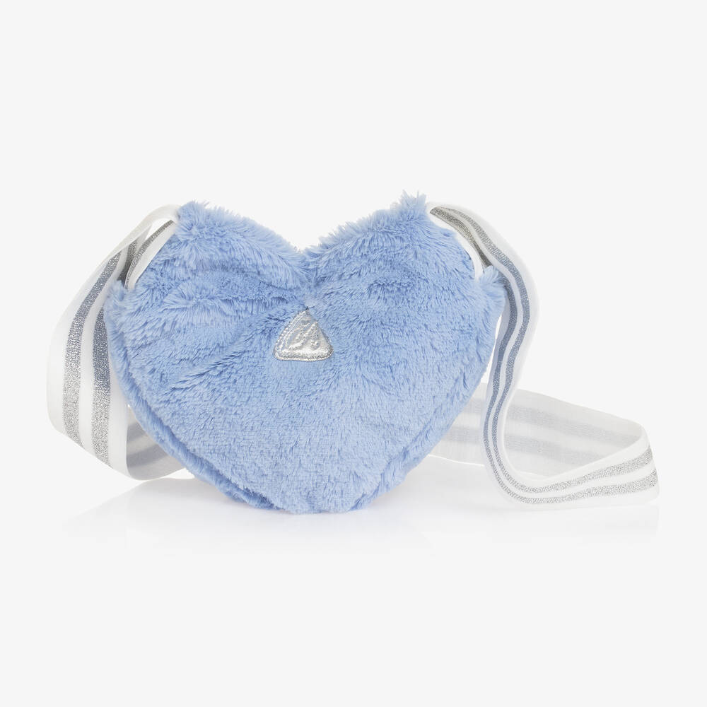 A Dee - Girls Blue Faux Fur Heart Bag (21cm) | Childrensalon