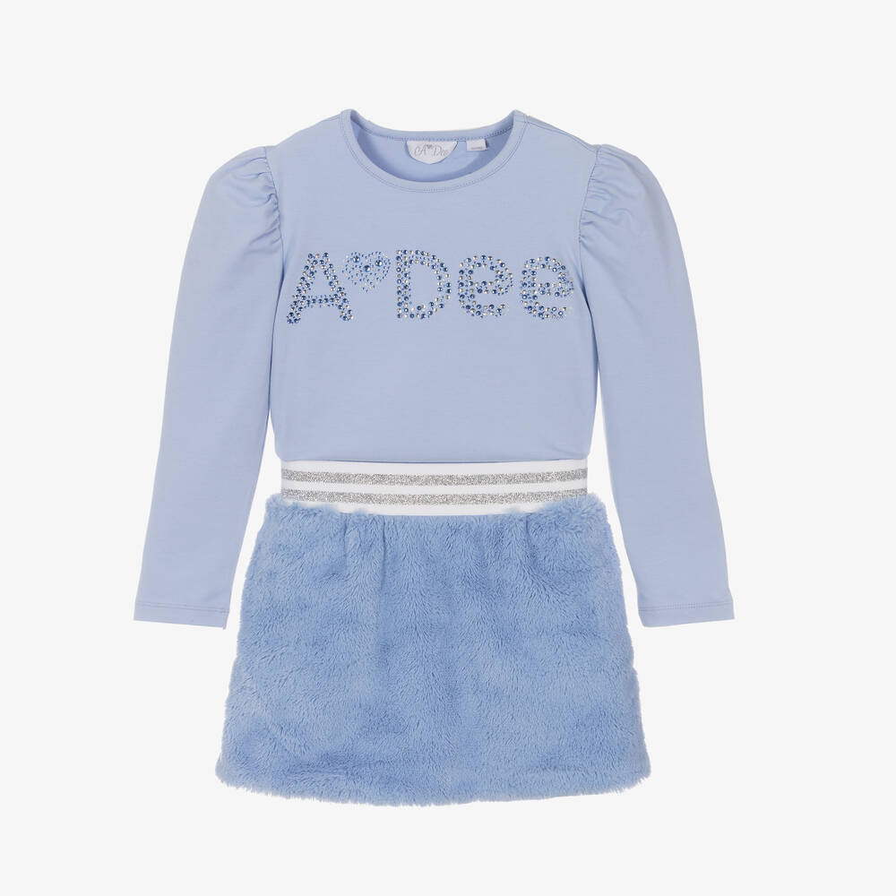 A Dee - Girls Blue Faux Fur Skirt Set | Childrensalon