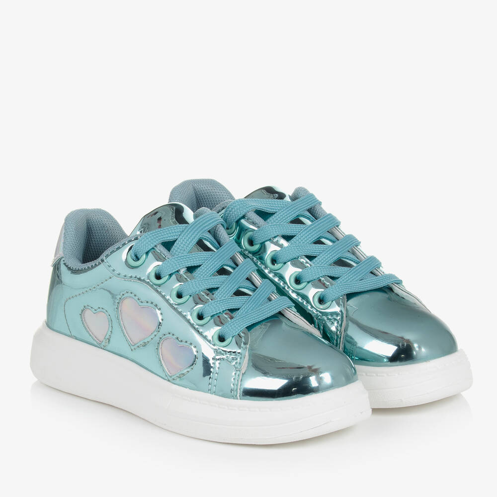 A Dee - Girls Blue Patent Lace-Up Trainers | Childrensalon