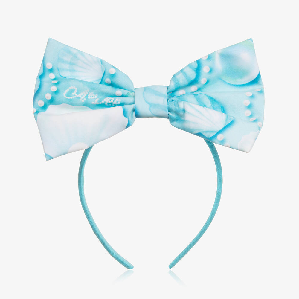 A Dee - Girls Blue Pearl & Shell Bow Hairband | Childrensalon
