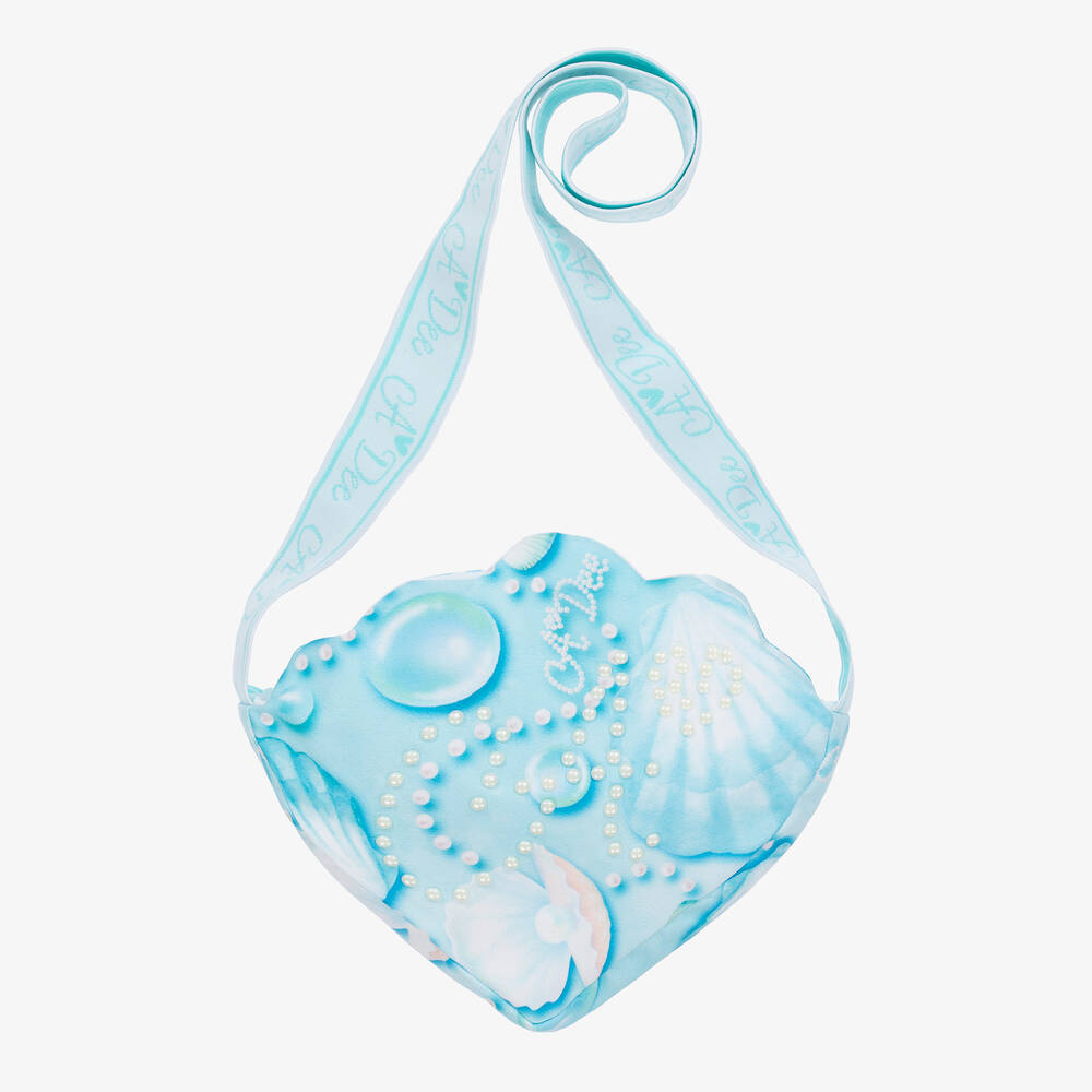 A Dee - Girls Blue Pearl & Shell Handbag (19cm) | Childrensalon