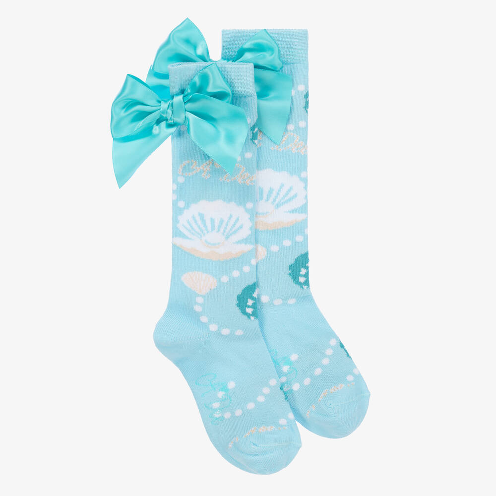 A Dee - Girls Blue Seashell Cotton Socks | Childrensalon