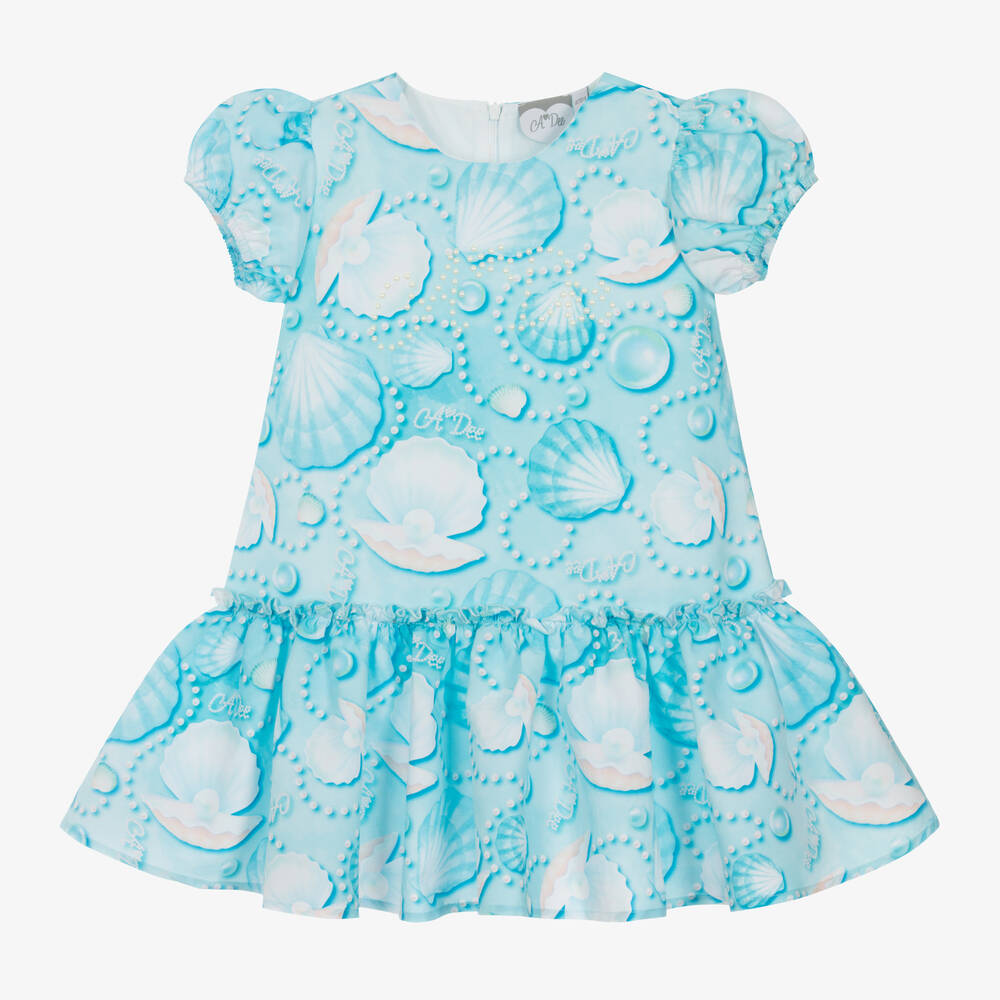 A Dee - Girls Blue Seashell & Pearl Dress | Childrensalon