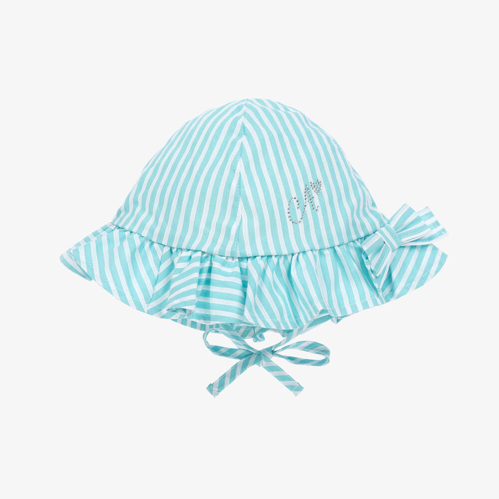 A Dee - قبعة أطفال بناتي قطن لون أزرق تركواز وأبيض | Childrensalon