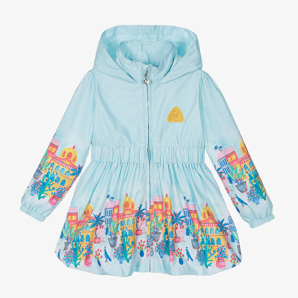 A Dee - Girls Blue Tropical Island Hooded Coat  | Childrensalon